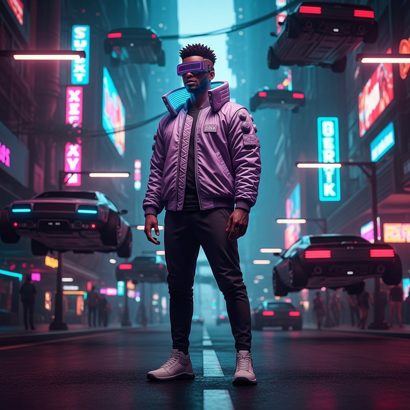 Cyberpunk Delivery Driver: Futuristic African American Style Cyberpunk Delivery Driver: Futuristic African American Style