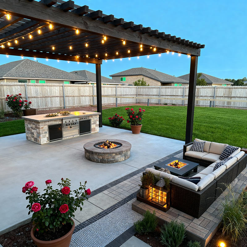 Custom Patio Design with Pergola and Roses