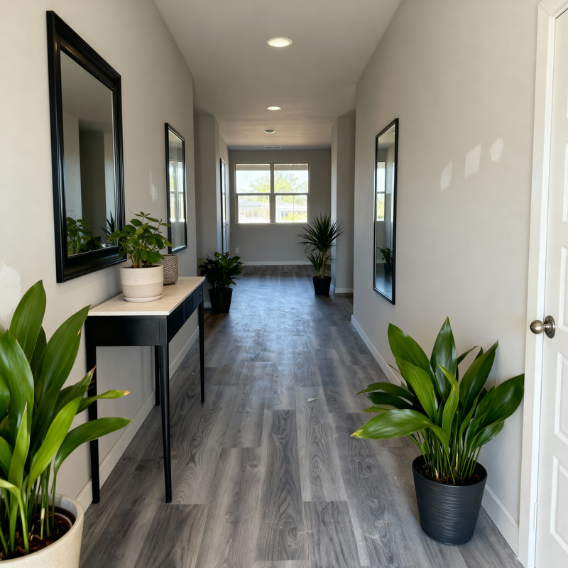 Elegant Hallway Decor with Plants and Mirrors Elegant Hallway Decor with Plants and Mirrors