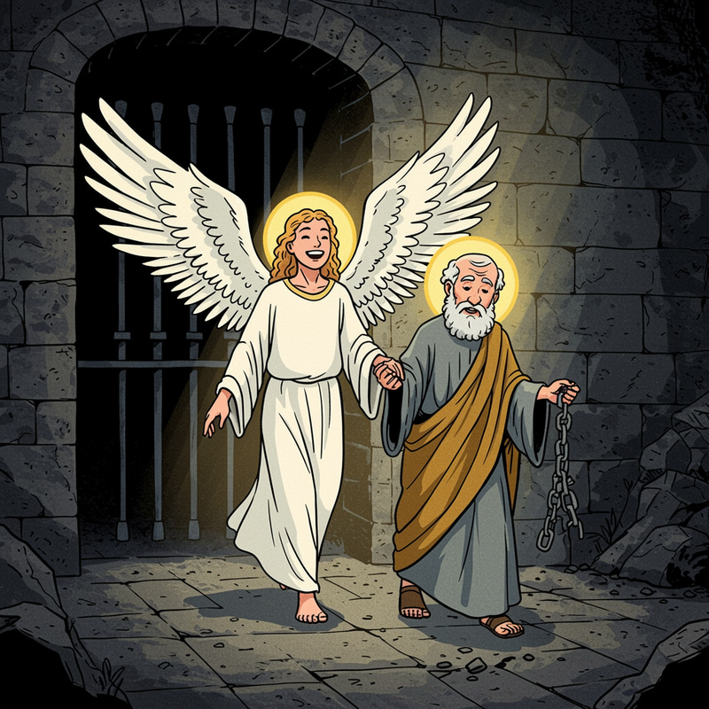Angel and St. Peter Escape from Dark Prison Angel and St. Peter Escape from Dark Prison