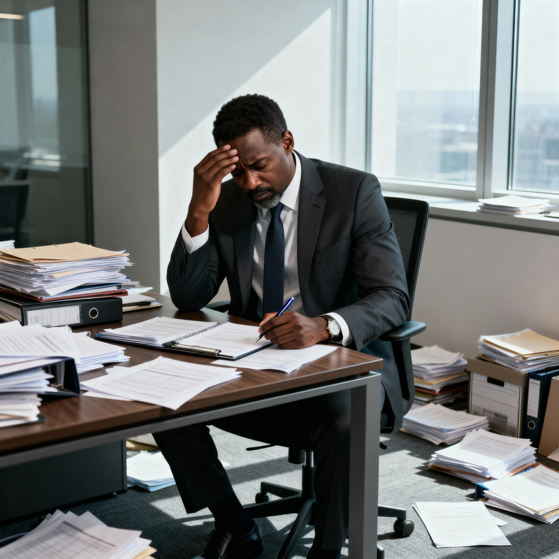 Stressed Executive in a Cluttered Office Stressed Executive in a Cluttered Office
