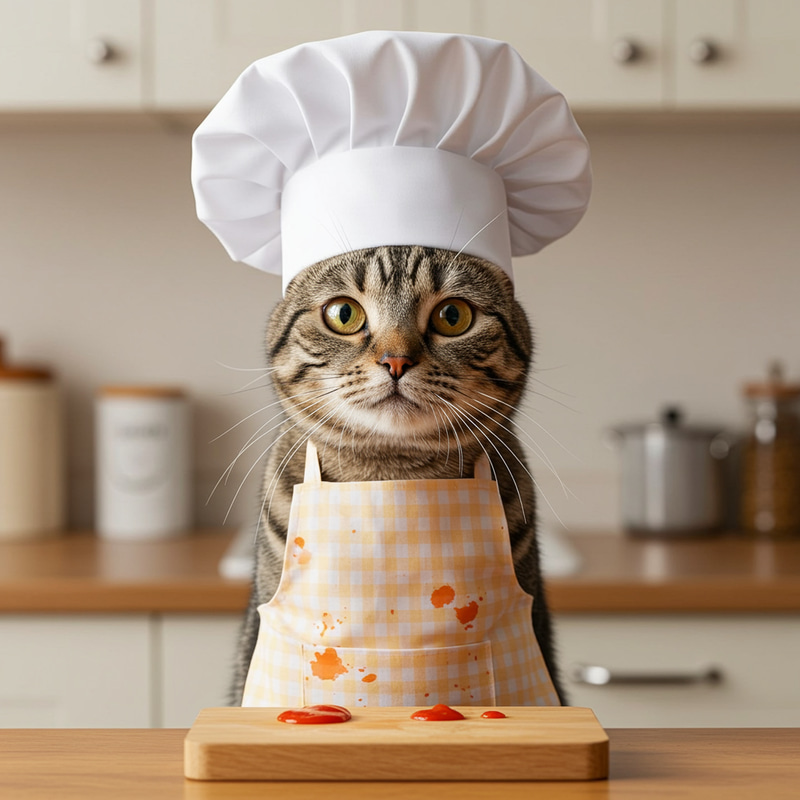 Cat Chef in Cute Apron - Fun Pet Art