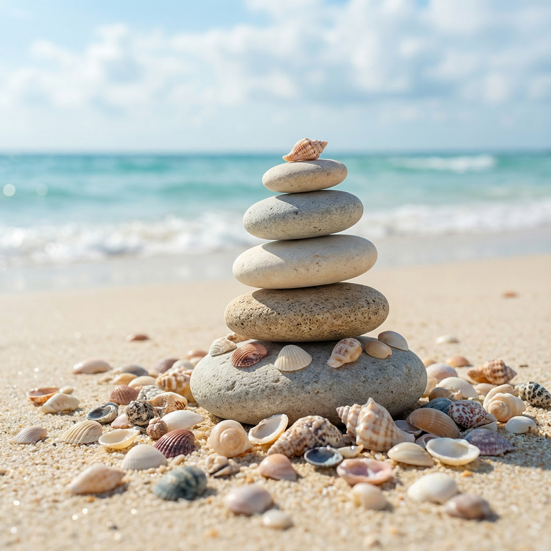 Serene Stone Stack on Sandy Beach Serene Stone Stack on Sandy Beach