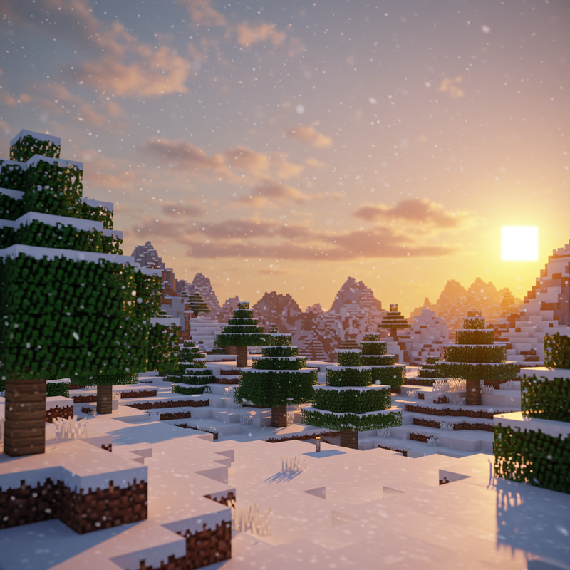 Stunning Minecraft Winter Landscape at Sunset Stunning Minecraft Winter Landscape at Sunset