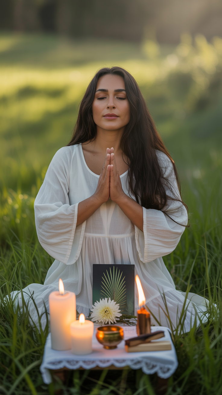 Hispanic Woman Meditating in Nature | Divine Connection