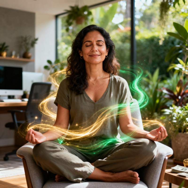 Peaceful Portrait of a Hispanic Woman in Modern Space Peaceful Portrait of a Hispanic Woman in Modern Space