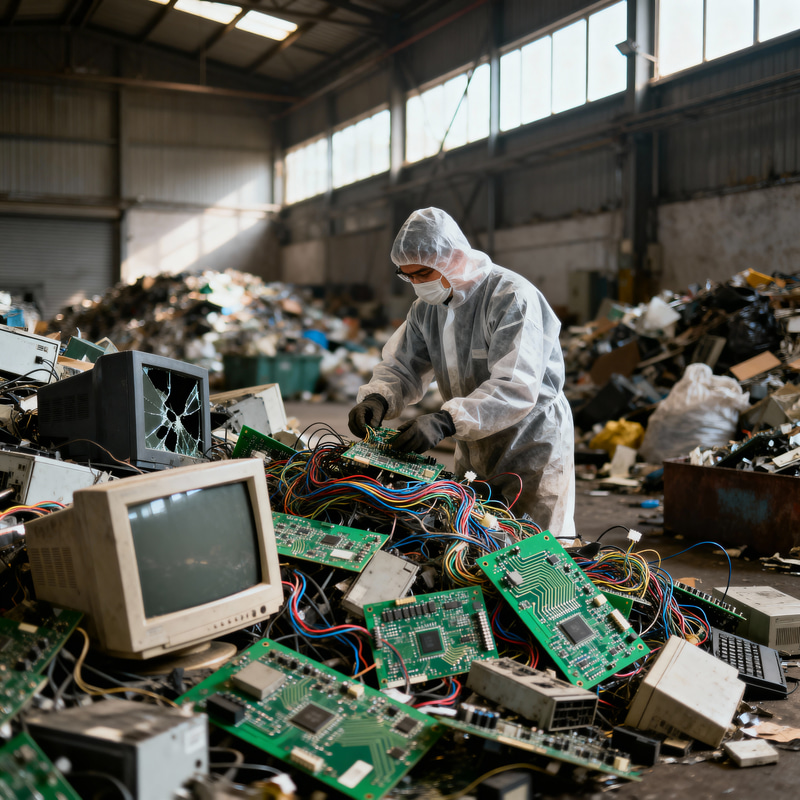 E-Waste Recycling Facility: A Hyper-Realistic View E-Waste Recycling Facility: A Hyper-Realistic View