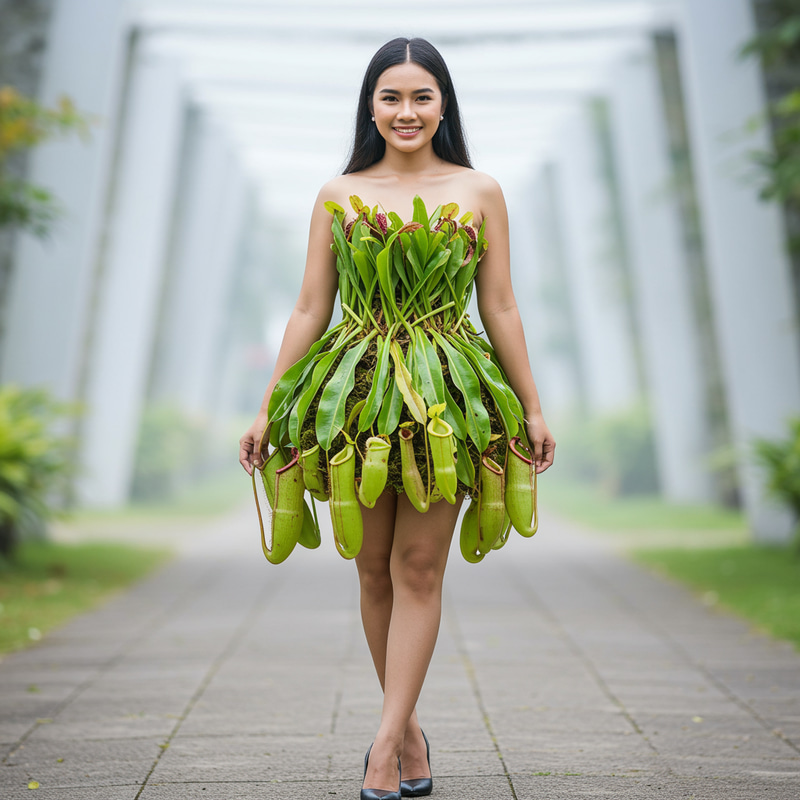 Indonesian Lady in Nephenthes Plant Dress Indonesian Lady in Nephenthes Plant Dress