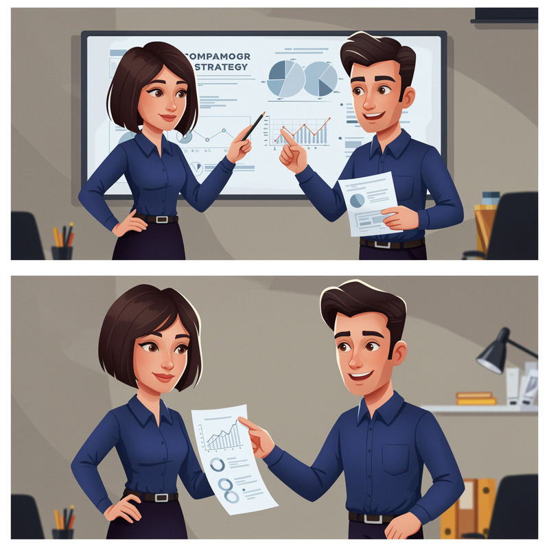 Animated Formal Managers: Man and Woman in Blue Animated Formal Managers: Man and Woman in Blue