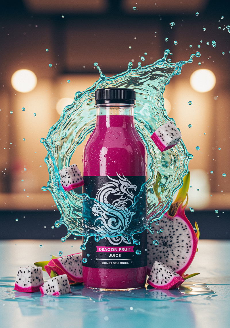 Dragon Fruit Juice Bottle with Splash Effect Dragon Fruit Juice Bottle with Splash Effect