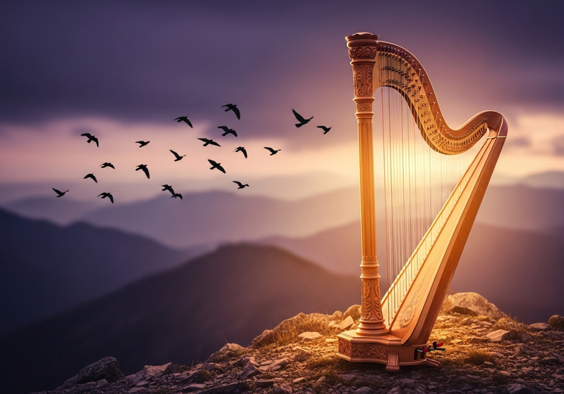 Majestic Wooden Harp on Mountain Top Majestic Wooden Harp on Mountain Top