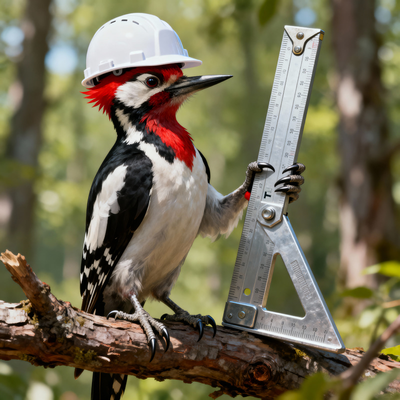 Woodpecker with T-Square and White Hard Hat Woodpecker with T-Square and White Hard Hat