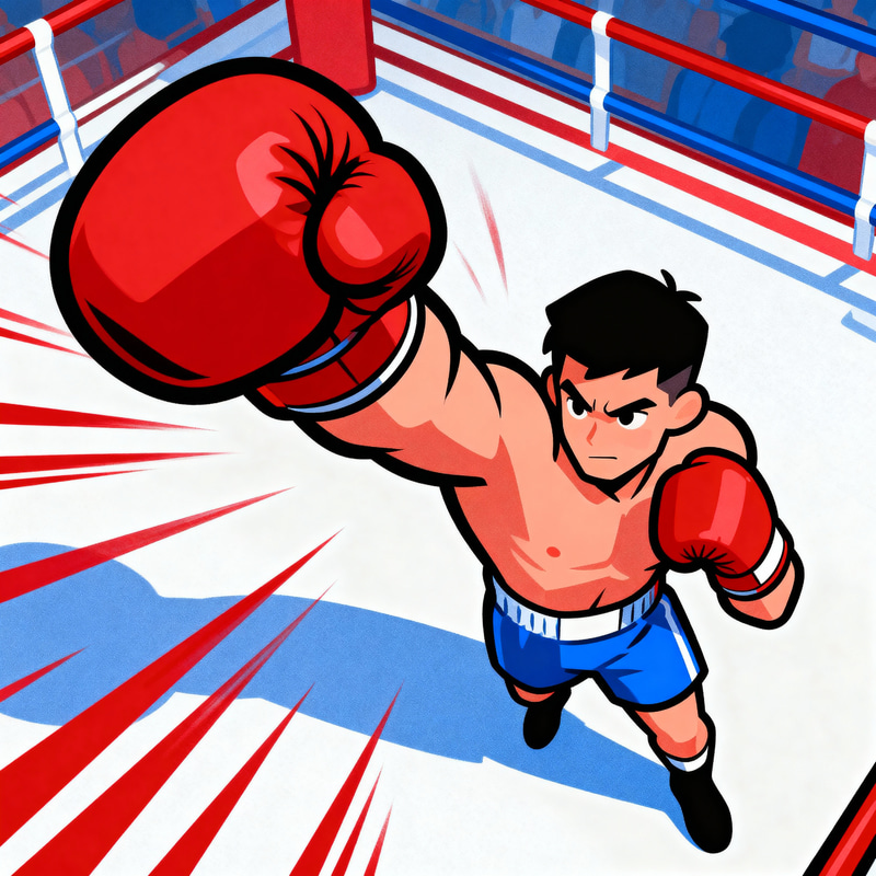2D Punching Boxer with Big Gloves - Top View 2D Punching Boxer with Big Gloves - Top View