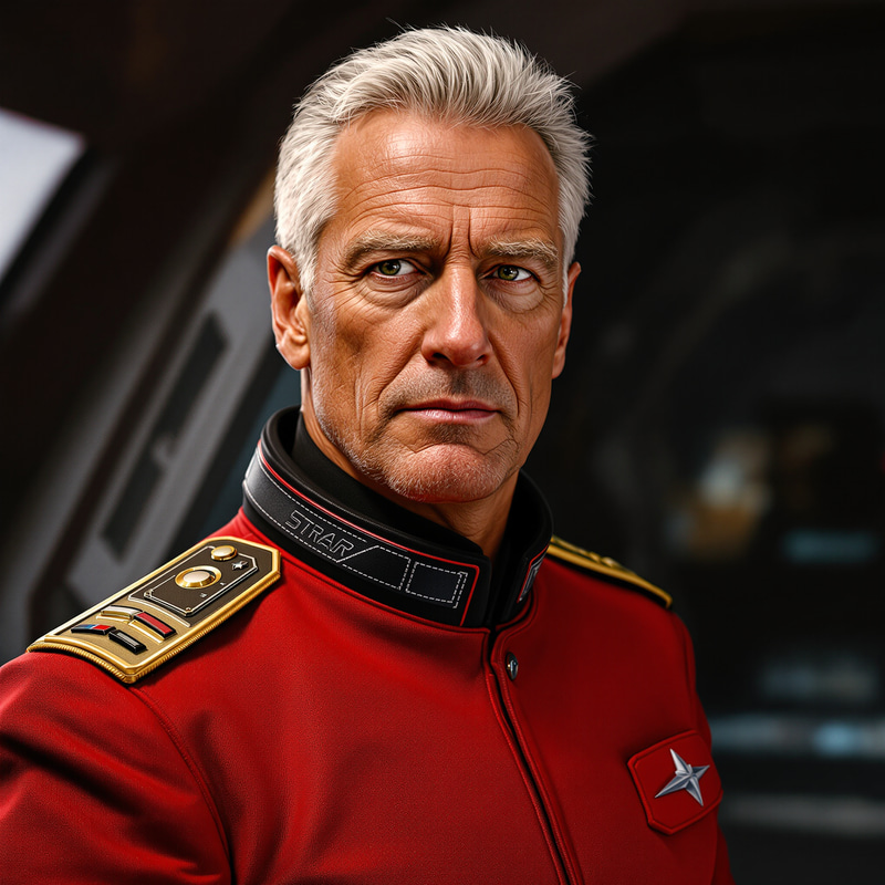 Confident Space Captain in Red Uniform Confident Space Captain in Red Uniform