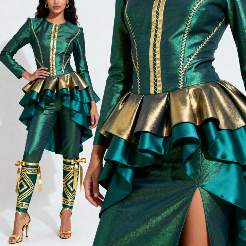 Elegant Teal and Gold Women's Suit Design Elegant Teal and Gold Women's Suit Design