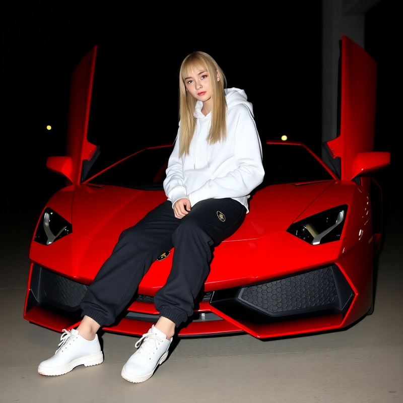 Chic Style: Girl Leaning on a Red Lamborghini Chic Style: Girl Leaning on a Red Lamborghini