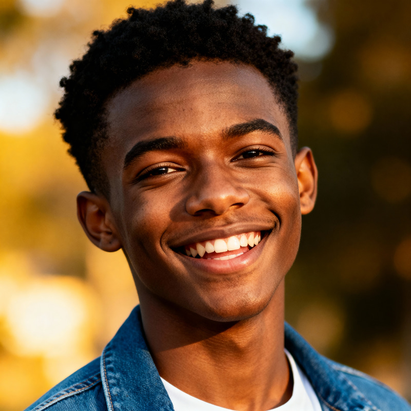 Cheerful African Man in Denim Jacket | Bright Smile Cheerful African Man in Denim Jacket | Bright Smile