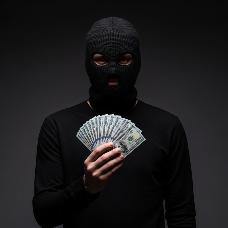 Mysterious Guy in Ski Mask Holding Money Mysterious Guy in Ski Mask Holding Money