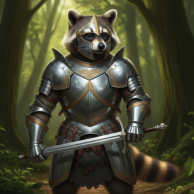Knight Raccoon: Realistic Armor & Sword Design Knight Raccoon: Realistic Armor & Sword Design