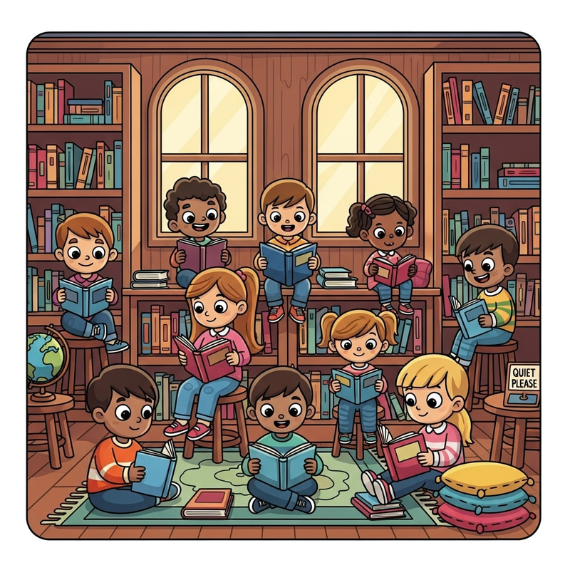 Children Reading in a Library - Cartonize Clipart Children Reading in a Library - Cartonize Clipart