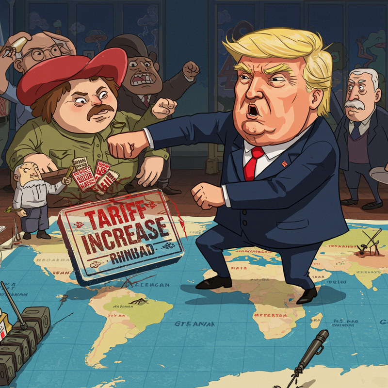 Cartoonish Trump Slams Tariff Stamp in Satirical Art