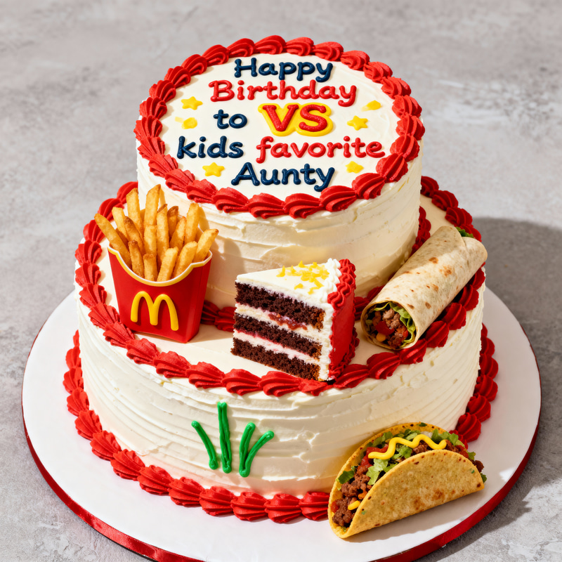 Kids Favorite Birthday Cake with Tacos & Fries