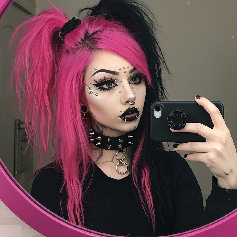 Stylish Emo Girl with Pink Hair and Piercings Stylish Emo Girl with Pink Hair and Piercings