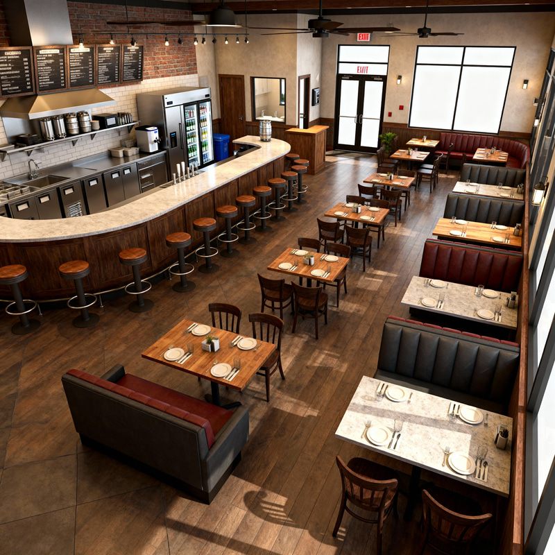 110-Seat Bistro Design with L-Shaped Bar & Kitchen 110-Seat Bistro Design with L-Shaped Bar & Kitchen