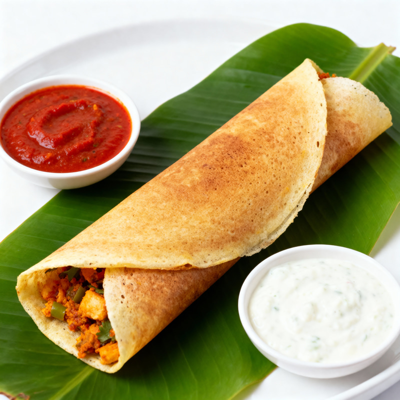 Perfectly Cut Masala Dosa in Banana Leaf