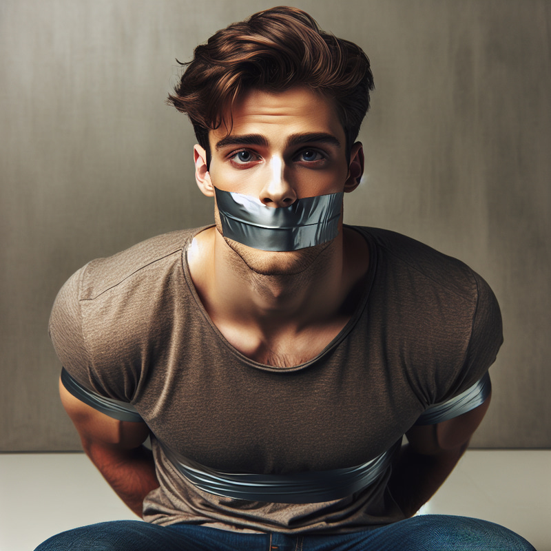 Tied up man with sticky tape - Stock Image Tied up man with sticky tape - Stock Image