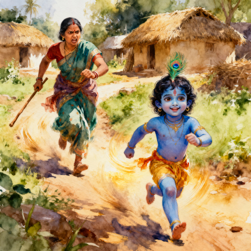 Mischievous Krishna: A Photorealistic Oil Painting Mischievous Krishna: A Photorealistic Oil Painting