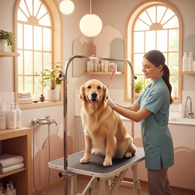 Beautiful Pet Grooming Environment with Gentle Lighting Beautiful Pet Grooming Environment with Gentle Lighting