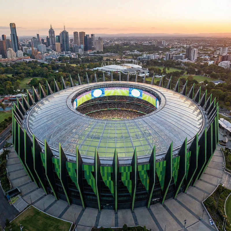Stadium for 100,000 with Unique Circular Screens
