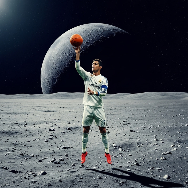 Cristiano Ronaldo Playing Basketball on the Moon Cristiano Ronaldo Playing Basketball on the Moon