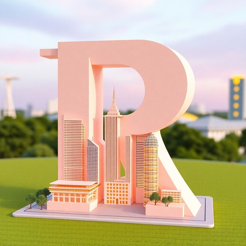 3-D Model of Letter R with Singapore Skyscrapers
