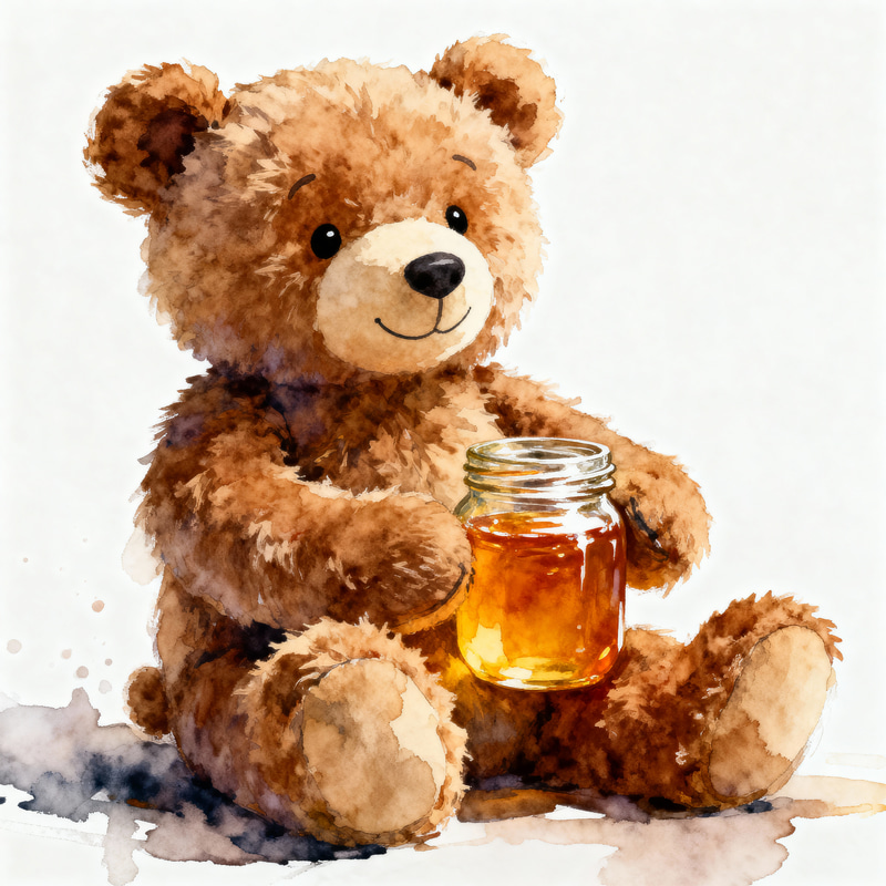 Fluffy Brown Stuffed Bear Toy in Watercolor