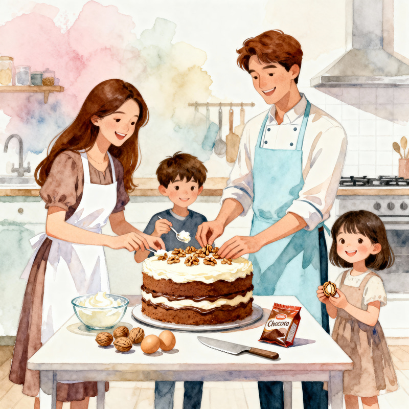 Cozy Family Moments in the Kitchen | Watercolor Art Cozy Family Moments in the Kitchen | Watercolor Art