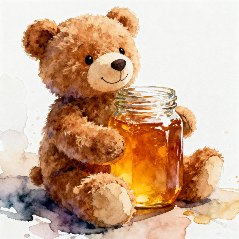 Fluffy Brown Bear Stuffed Toy | Watercolor Art