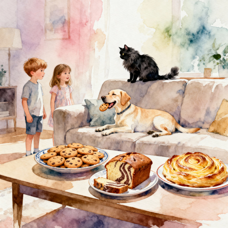 Cheerful Kids and Pets in a Cozy Living Room Scene Cheerful Kids and Pets in a Cozy Living Room Scene