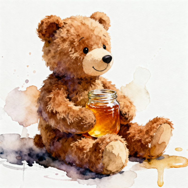 Charming Stuffed Bear Toy - Watercolor Art