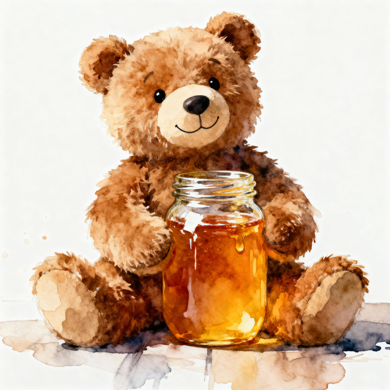 Fluffy Brown Stuffed Bear Toy with Honey Jar