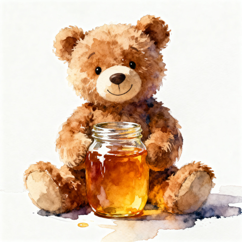 Charming Fluffy Stuffed Bear Watercolor Art