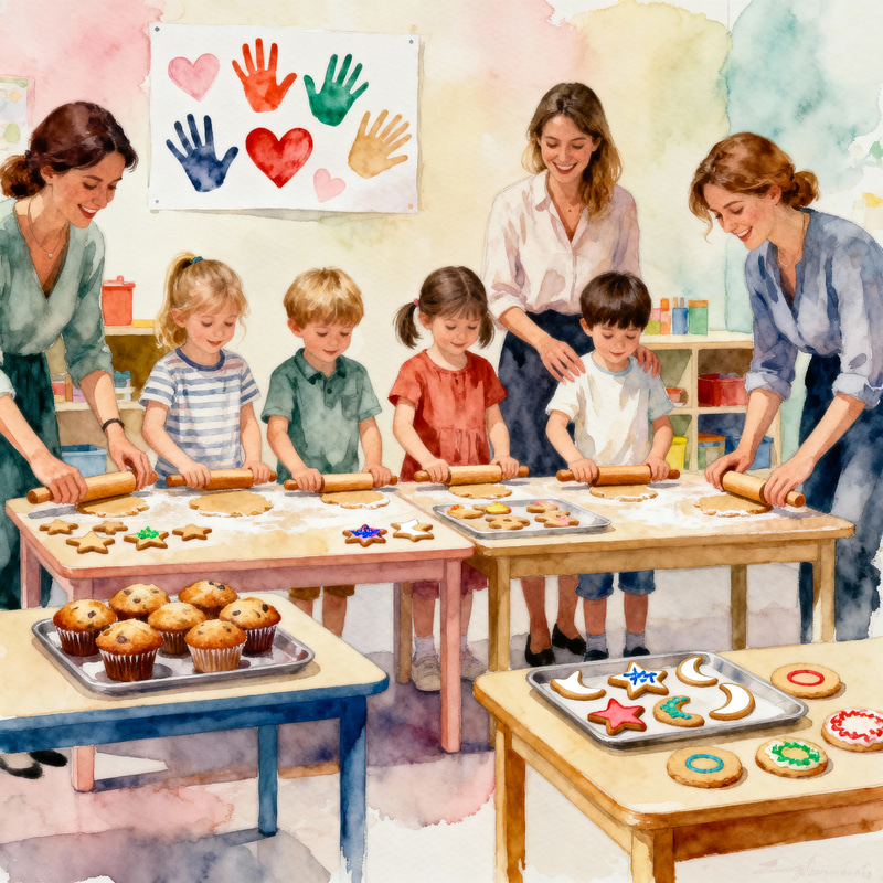 Joyful Kindergarten Scene with Kids and Teachers