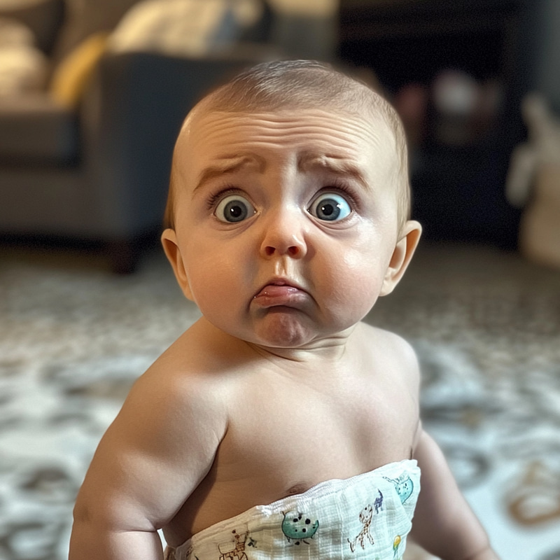 Confused Baby in Oversized Diaper: Adorable Moments Confused Baby in Oversized Diaper: Adorable Moments
