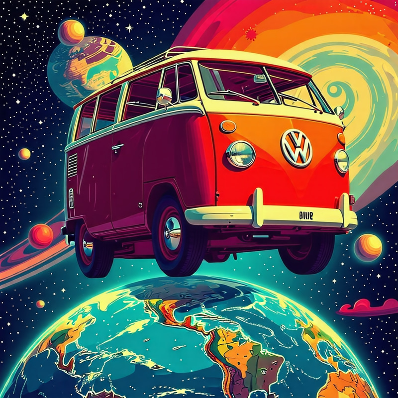 Surreal Volkswagen Van Adventure in Cosmic Space Surreal Volkswagen Van Adventure in Cosmic Space