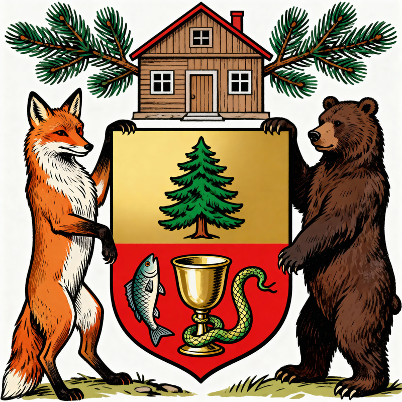 Heraldic Emblem with Pine and Wildlife Heraldic Emblem with Pine and Wildlife