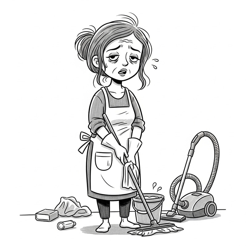 Tired Mom Organizing Her Home Art