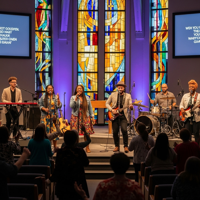 Diverse Christian Gospel Band in Modern Church