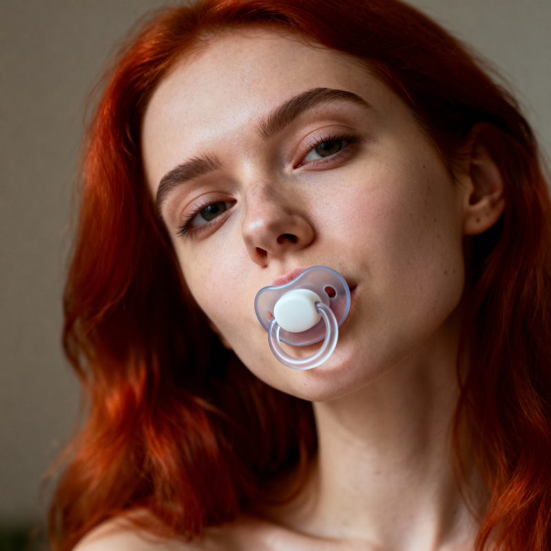 Red Hair Woman with Adult Pacifier