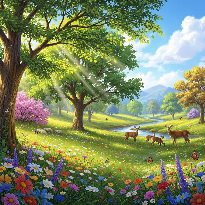 Serene Wildflower Meadow in Golden Sunlight